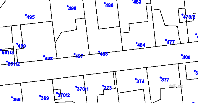 Parcela st. 485 v KÚ Tlučná, Katastrální mapa