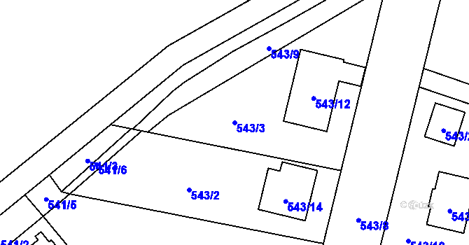 Parcela st. 543/3 v KÚ Tlučná, Katastrální mapa
