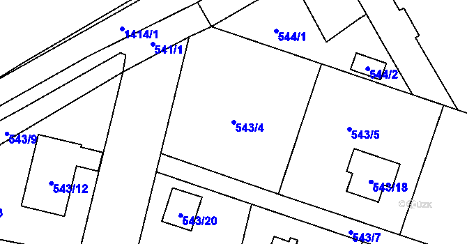 Parcela st. 543/4 v KÚ Tlučná, Katastrální mapa