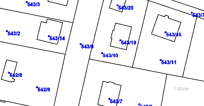 Parcela st. 543/10 v KÚ Tlučná, Katastrální mapa