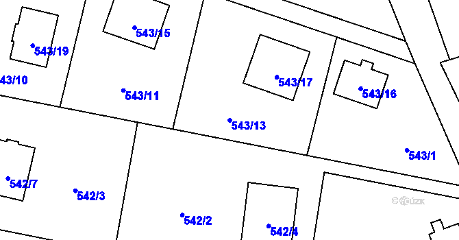 Parcela st. 543/13 v KÚ Tlučná, Katastrální mapa