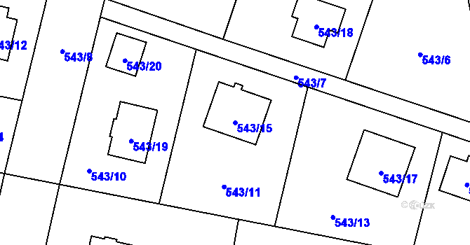 Parcela st. 543/15 v KÚ Tlučná, Katastrální mapa