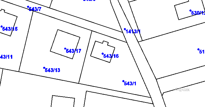 Parcela st. 543/16 v KÚ Tlučná, Katastrální mapa