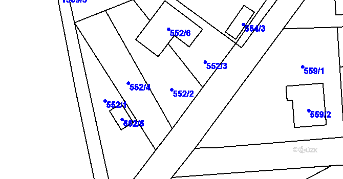 Parcela st. 552/2 v KÚ Tlučná, Katastrální mapa