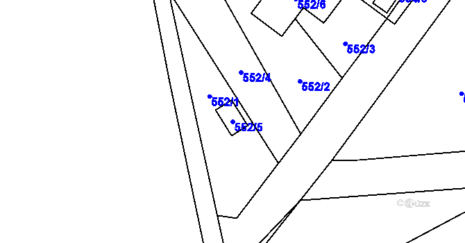 Parcela st. 552/5 v KÚ Tlučná, Katastrální mapa
