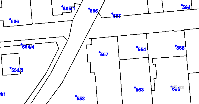 Parcela st. 557 v KÚ Tlučná, Katastrální mapa