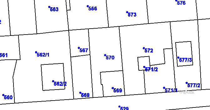 Parcela st. 570 v KÚ Tlučná, Katastrální mapa