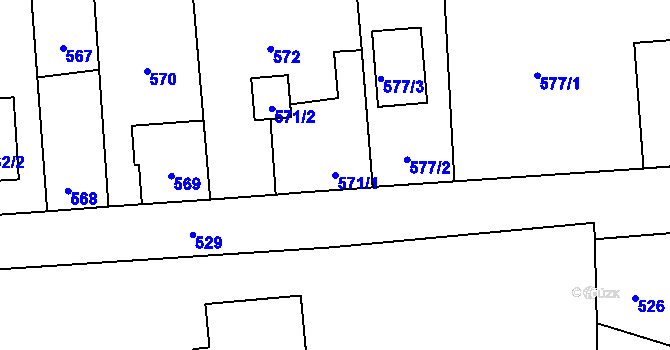 Parcela st. 571/1 v KÚ Tlučná, Katastrální mapa