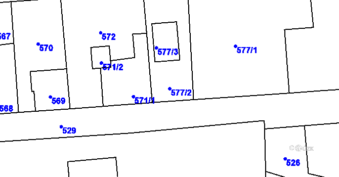Parcela st. 577/2 v KÚ Tlučná, Katastrální mapa