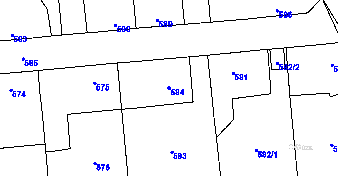 Parcela st. 584 v KÚ Tlučná, Katastrální mapa