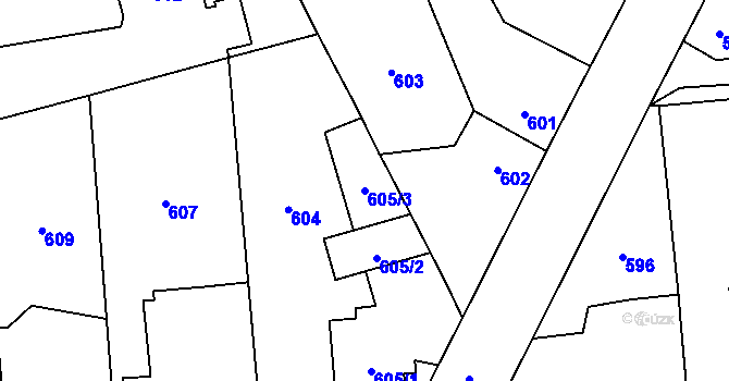 Parcela st. 605/3 v KÚ Tlučná, Katastrální mapa