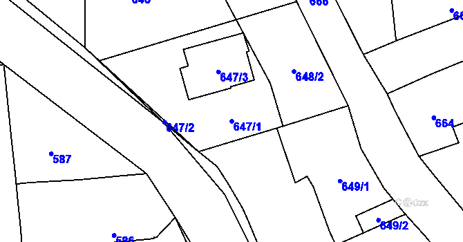 Parcela st. 647/1 v KÚ Tlučná, Katastrální mapa