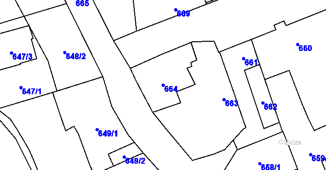 Parcela st. 664 v KÚ Tlučná, Katastrální mapa