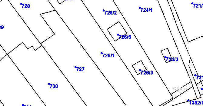 Parcela st. 726/1 v KÚ Tlučná, Katastrální mapa