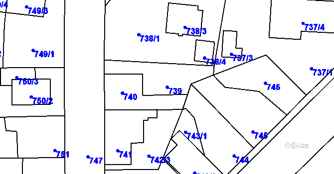 Parcela st. 739 v KÚ Tlučná, Katastrální mapa