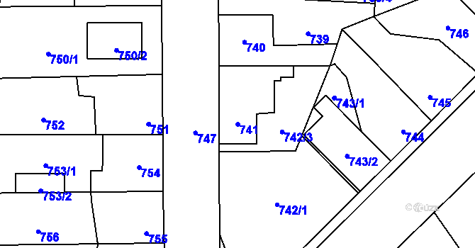 Parcela st. 741 v KÚ Tlučná, Katastrální mapa