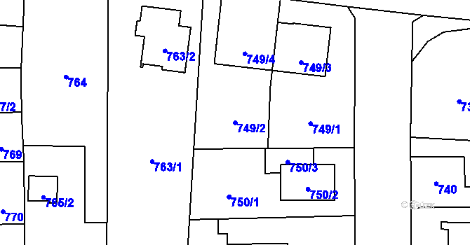 Parcela st. 749/2 v KÚ Tlučná, Katastrální mapa
