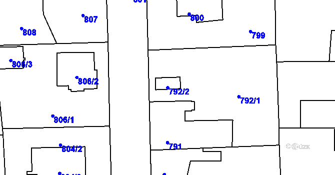 Parcela st. 792/2 v KÚ Tlučná, Katastrální mapa