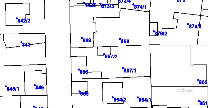 Parcela st. 867/2 v KÚ Tlučná, Katastrální mapa