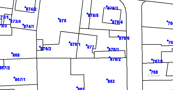 Parcela st. 877 v KÚ Tlučná, Katastrální mapa