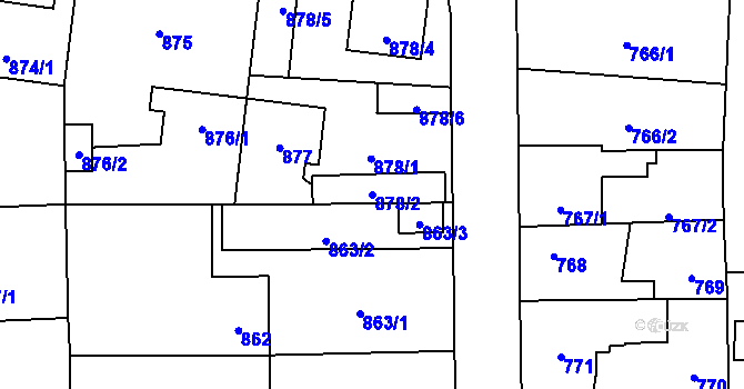 Parcela st. 878/2 v KÚ Tlučná, Katastrální mapa