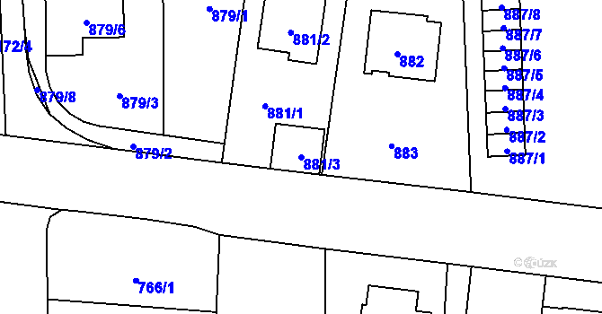 Parcela st. 881/3 v KÚ Tlučná, Katastrální mapa
