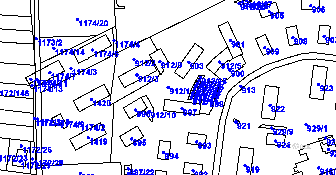 Parcela st. 912/1 v KÚ Tlučná, Katastrální mapa