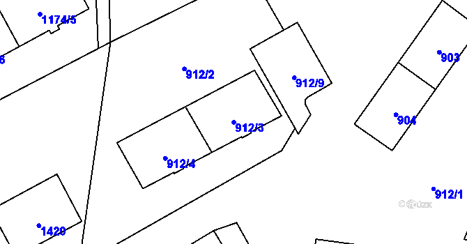 Parcela st. 912/3 v KÚ Tlučná, Katastrální mapa