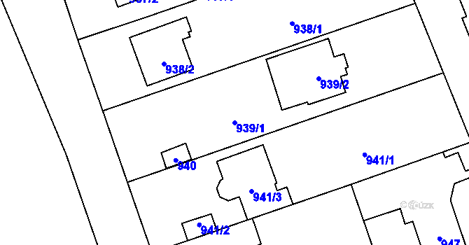 Parcela st. 939/1 v KÚ Tlučná, Katastrální mapa