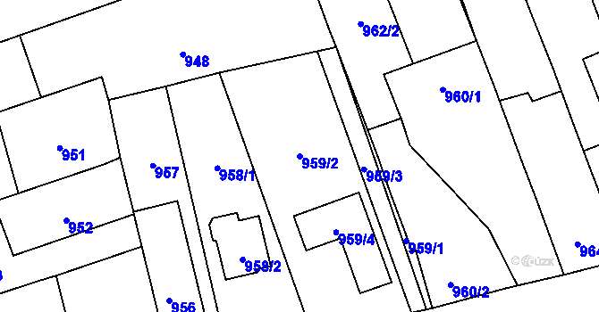 Parcela st. 959/2 v KÚ Tlučná, Katastrální mapa