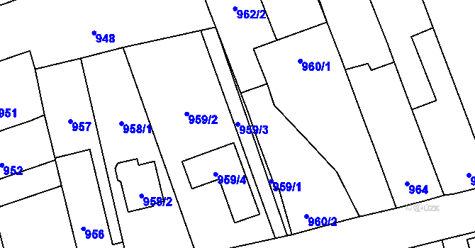 Parcela st. 959/3 v KÚ Tlučná, Katastrální mapa