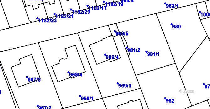 Parcela st. 969/4 v KÚ Tlučná, Katastrální mapa