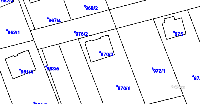 Parcela st. 970/3 v KÚ Tlučná, Katastrální mapa