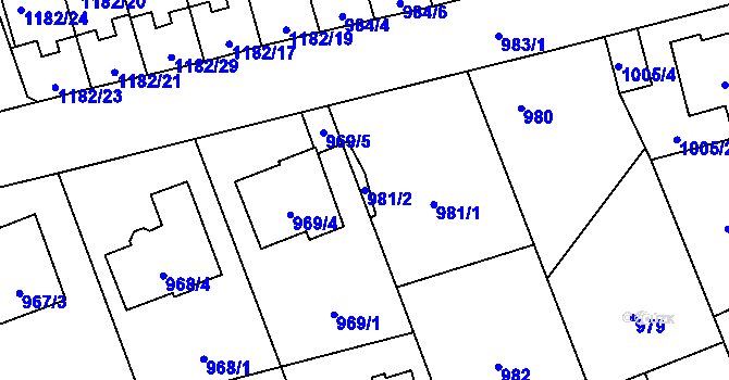 Parcela st. 981/2 v KÚ Tlučná, Katastrální mapa