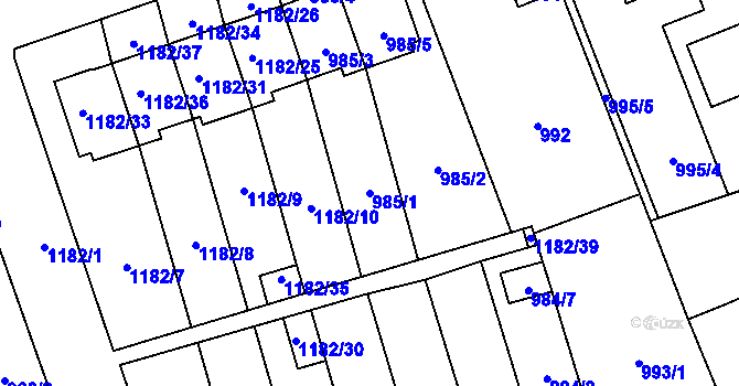Parcela st. 985/1 v KÚ Tlučná, Katastrální mapa
