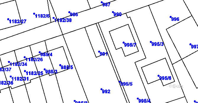 Parcela st. 991 v KÚ Tlučná, Katastrální mapa