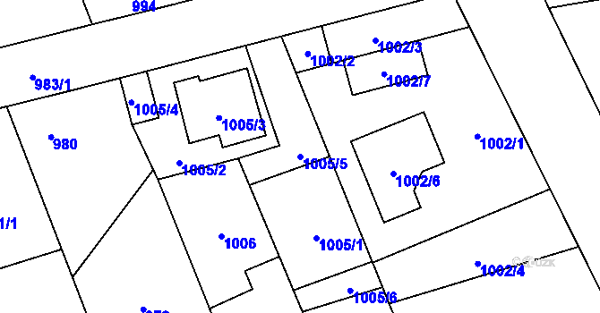 Parcela st. 1005/5 v KÚ Tlučná, Katastrální mapa