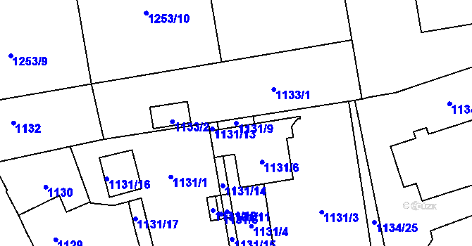Parcela st. 1131/9 v KÚ Tlučná, Katastrální mapa