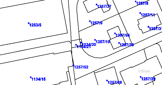 Parcela st. 1134/20 v KÚ Tlučná, Katastrální mapa