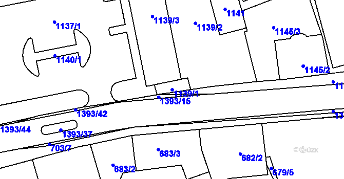 Parcela st. 1139/1 v KÚ Tlučná, Katastrální mapa