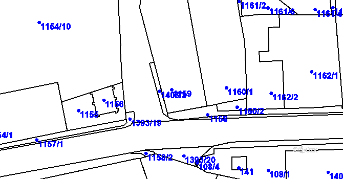 Parcela st. 1159 v KÚ Tlučná, Katastrální mapa