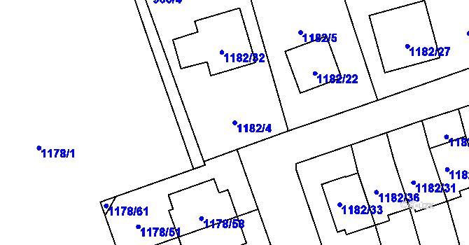 Parcela st. 1182/4 v KÚ Tlučná, Katastrální mapa