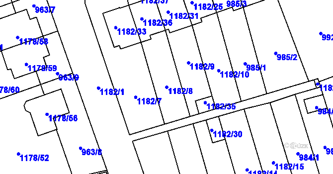 Parcela st. 1182/8 v KÚ Tlučná, Katastrální mapa