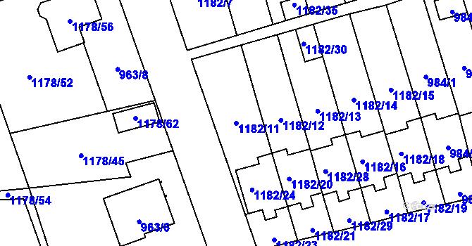 Parcela st. 1182/11 v KÚ Tlučná, Katastrální mapa