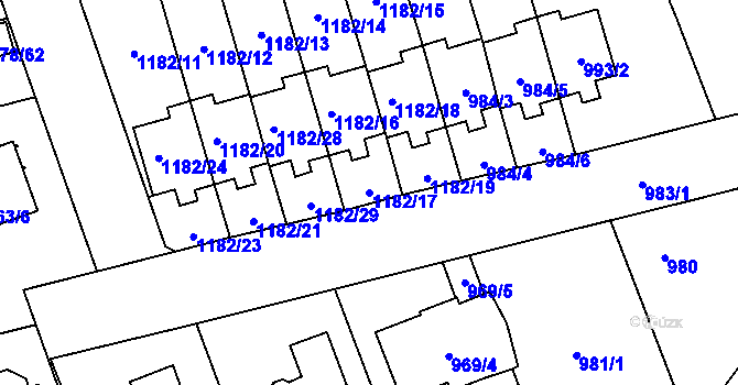 Parcela st. 1182/17 v KÚ Tlučná, Katastrální mapa