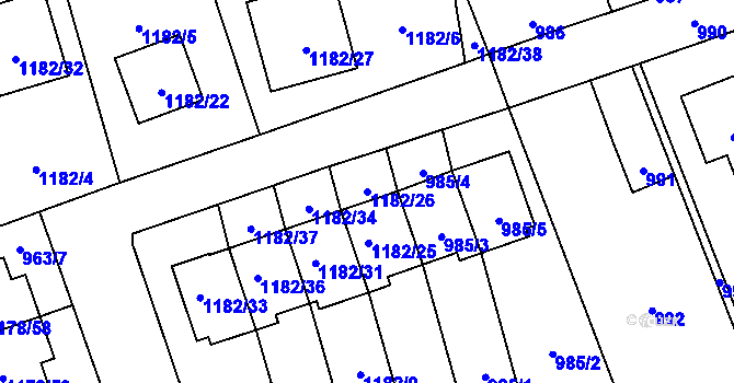 Parcela st. 1182/26 v KÚ Tlučná, Katastrální mapa