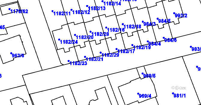 Parcela st. 1182/29 v KÚ Tlučná, Katastrální mapa