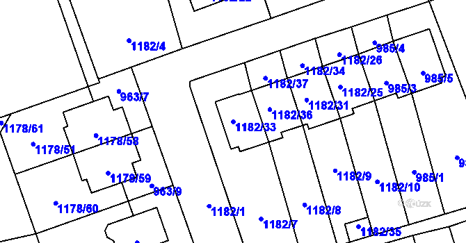 Parcela st. 1182/33 v KÚ Tlučná, Katastrální mapa