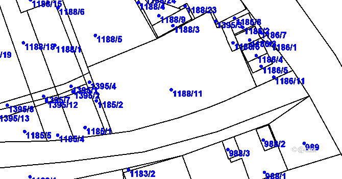 Parcela st. 1188/11 v KÚ Tlučná, Katastrální mapa