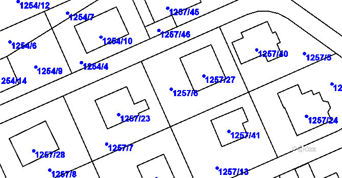 Parcela st. 1257/6 v KÚ Tlučná, Katastrální mapa